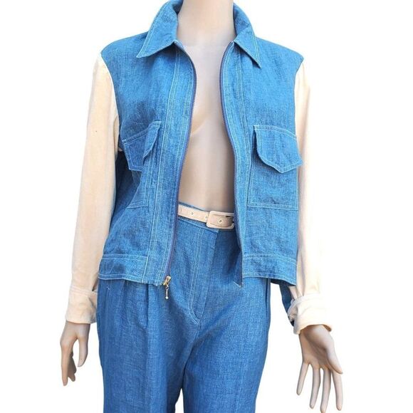 Platinum by Dorothy Schoelen Pants - 80s Pantsuit Platinum Dorothy Schoelen Light Denim Distressed Made in USA 2 4